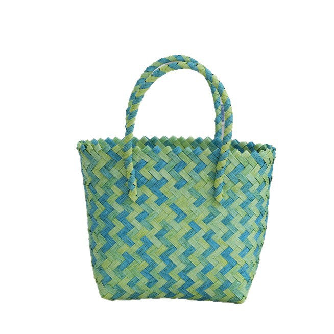 Woven Material Handbag with Wooden Handles Kalsten