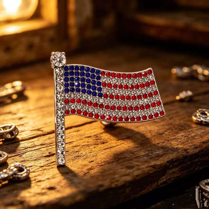 Women's Statement Earrings made of enamel with star and stripe motif and crystal embellishment Kalsten