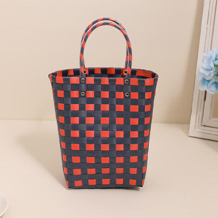 Braided Shopping Bag in Modern Checkered Pattern Kalsten