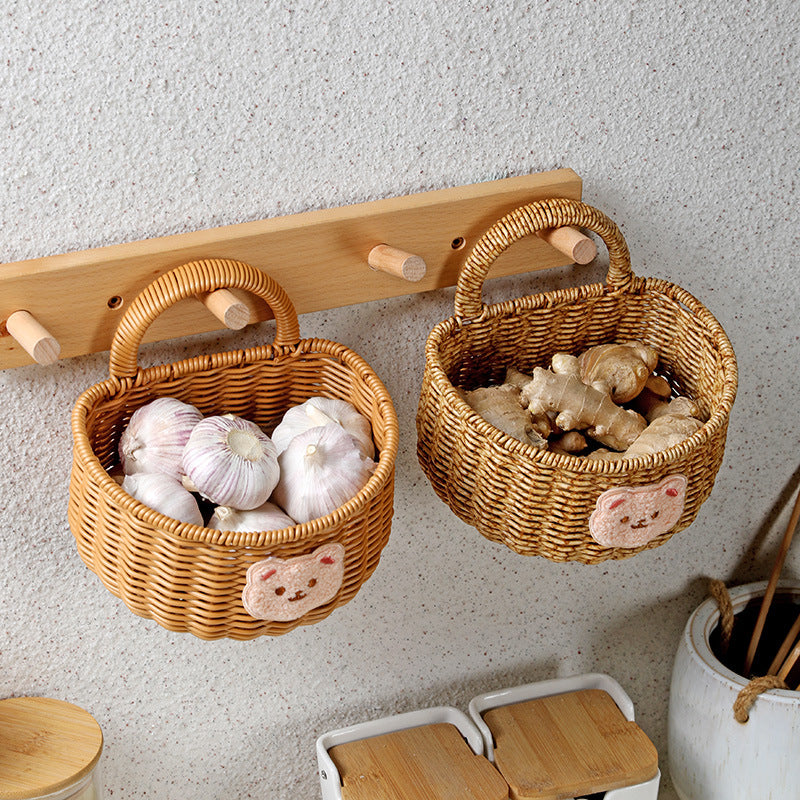 Handwoven Decorative Storage Basket with Cute Bear Emblem Kalsten