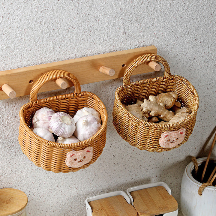 Handwoven Decorative Storage Basket with Cute Bear Emblem Kalsten
