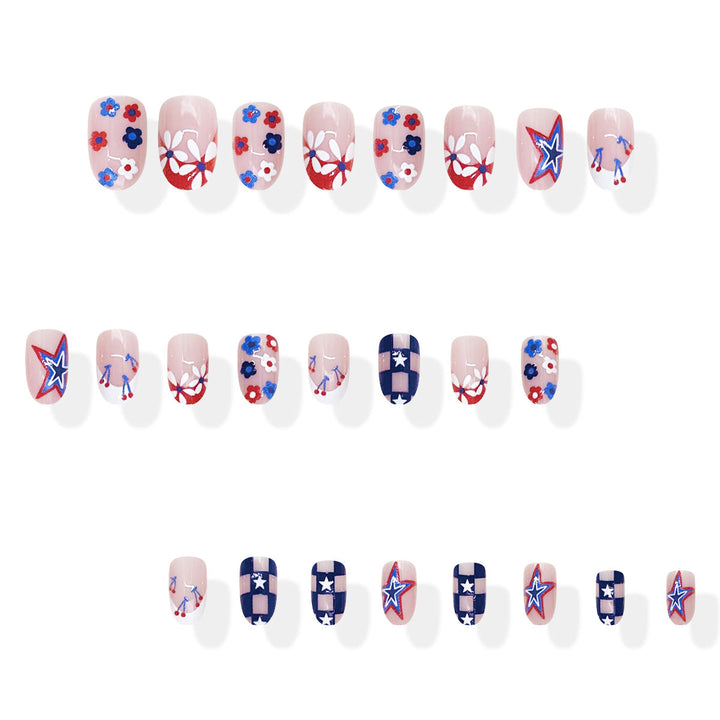 Women's nan patriotic star and floral press-on nail kit with mixed shapes and glossy finish Kalsten