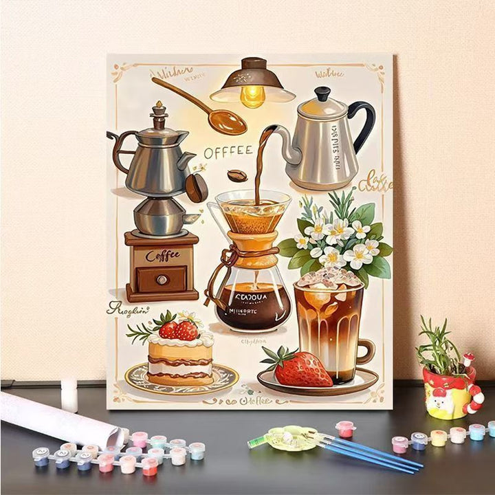 Coffee-Themed Paint by Numbers Canvas Art Kit Kalsten