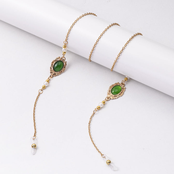 Elegant Pearl and Green Stone Drop Earrings Kalsten