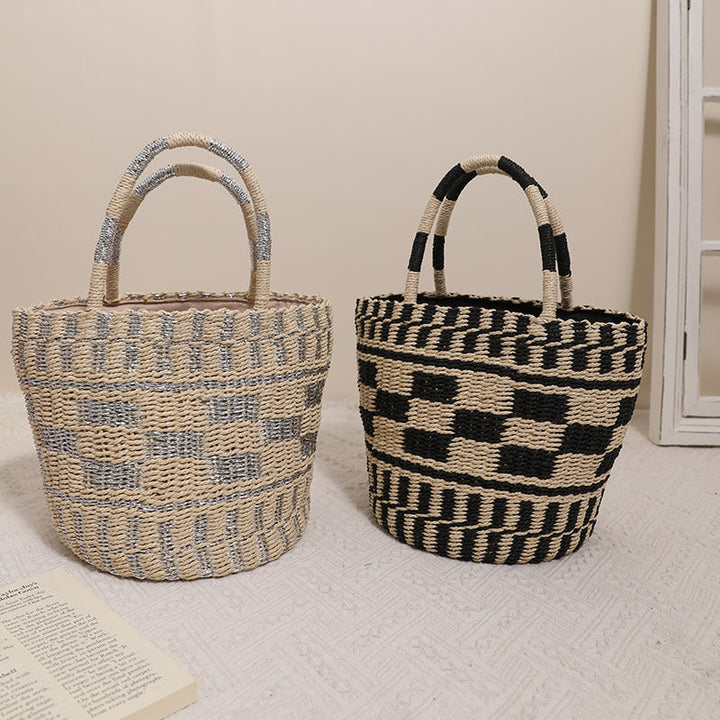 Handcrafted basket bag with modern geometric pattern Kalsten