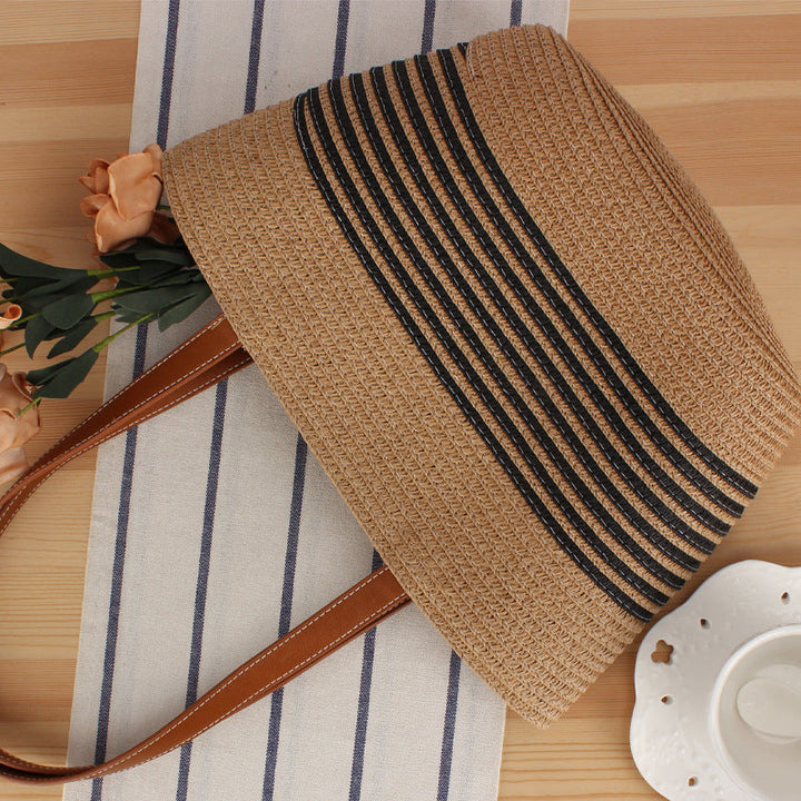 Beach bag with braided pattern and elegant leather handles Kalsten