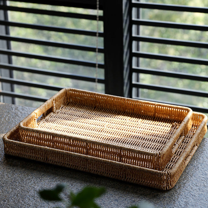 Handcrafted Rectangular Wicker Serving Tray Kalsten
