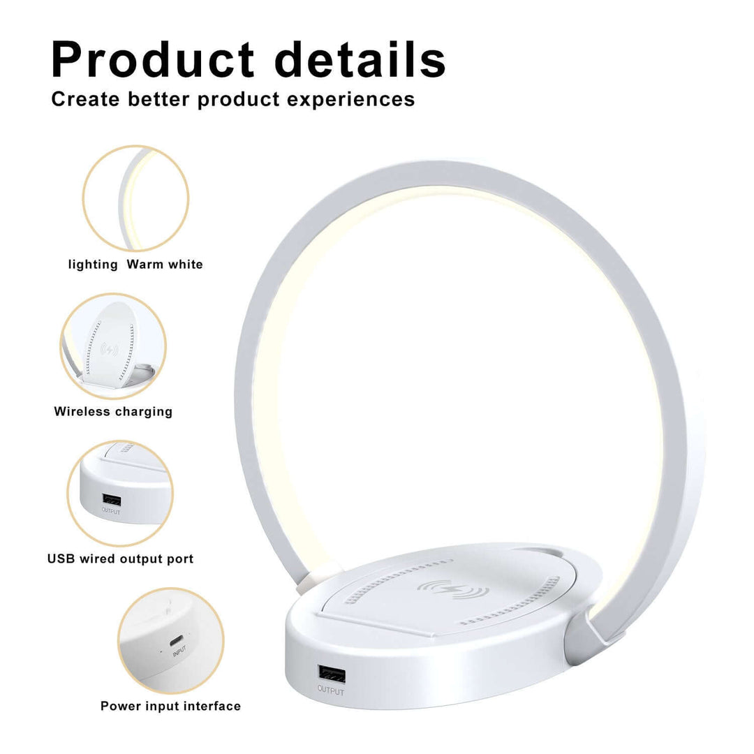 Night Lights Lamp Bluetooth Speaker Table Light With 10W Wireless Charger USB Port Phone Holder With Dynamic Color | Kalsten