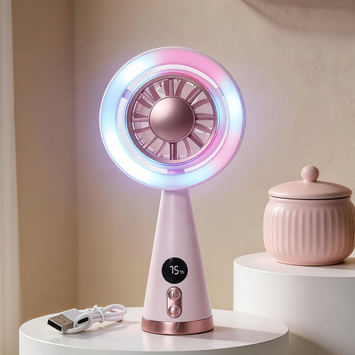 Portable hand fan with RGB LED lighting and precise temperature display Kalsten