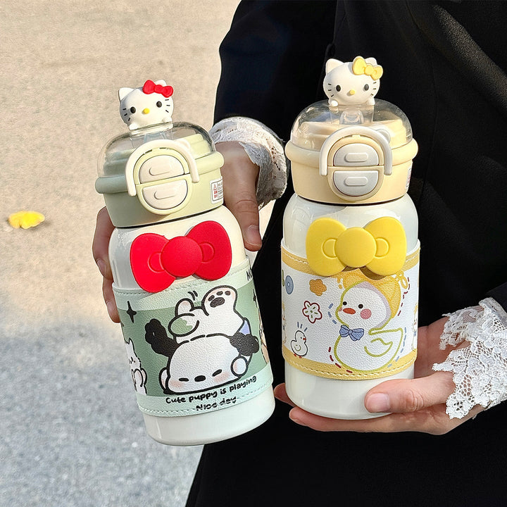 Women's creative water bottle with interactive lid and cute Kalsten design