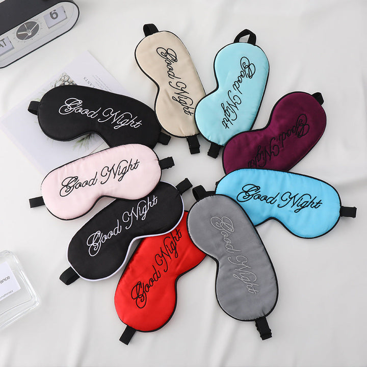 Unisex embroidered contoured sleep mask with decorative text embroidery and adjustable elastic band Kalsten