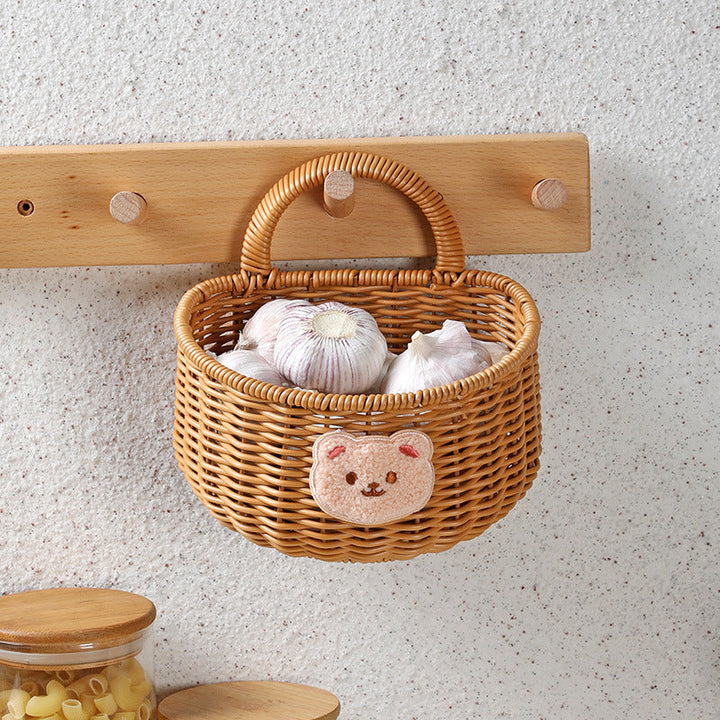 Handwoven Decorative Storage Basket with Cute Bear Emblem Kalsten