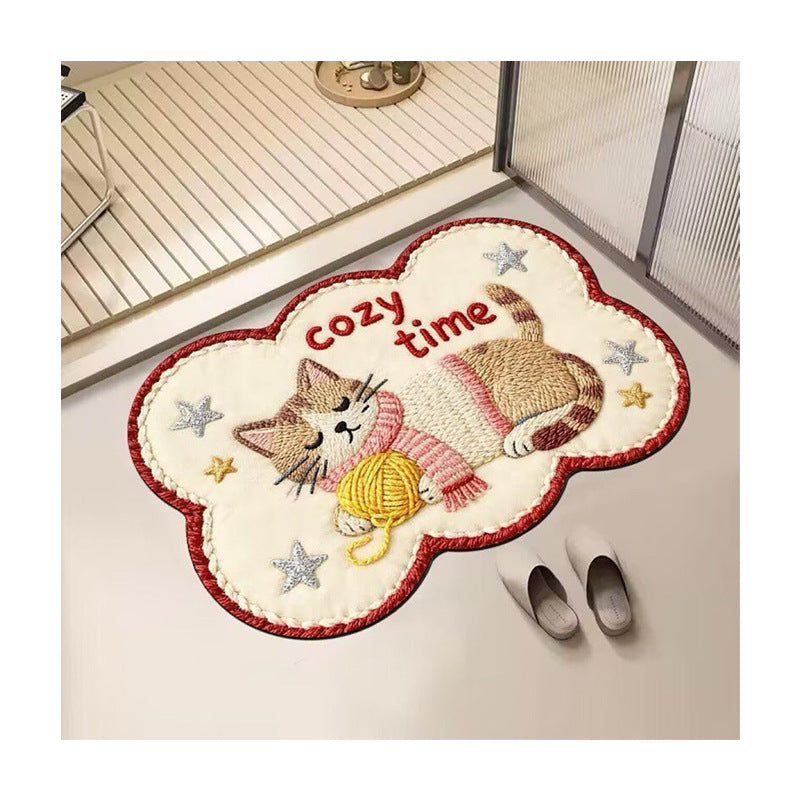 Embroidered Cat-Themed Bath Rug Kalsten