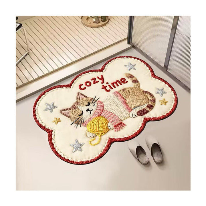 Embroidered Cat-Themed Bath Rug Kalsten