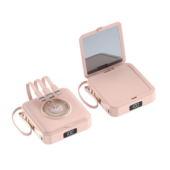 Compact power bank with integrated mirror and multifunction charging cable Kalsten