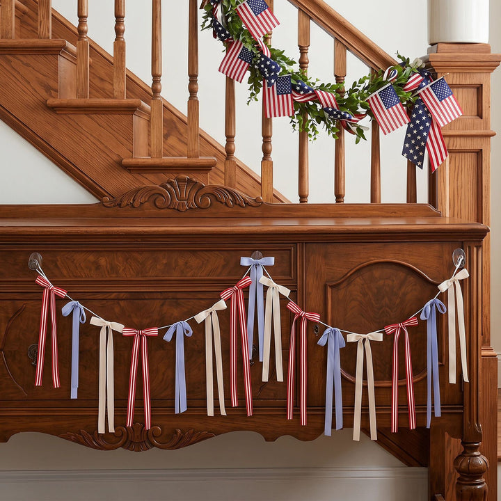 Unisex decorative bow garland with long ribbons and self-adhesive hangers Kalsten