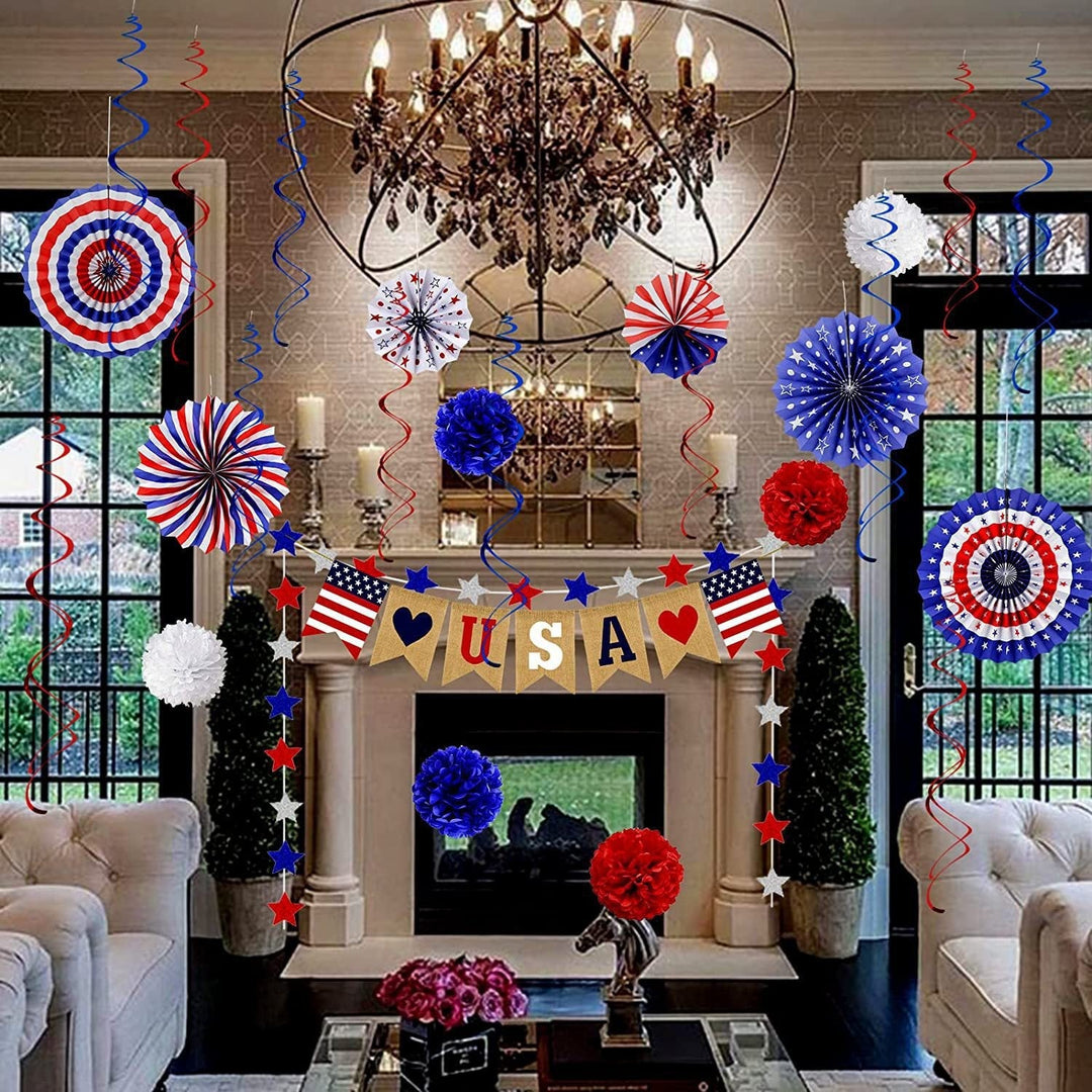 Unisex multi-piece party decoration set with paper fans pom poms bunting garland Kalsten
