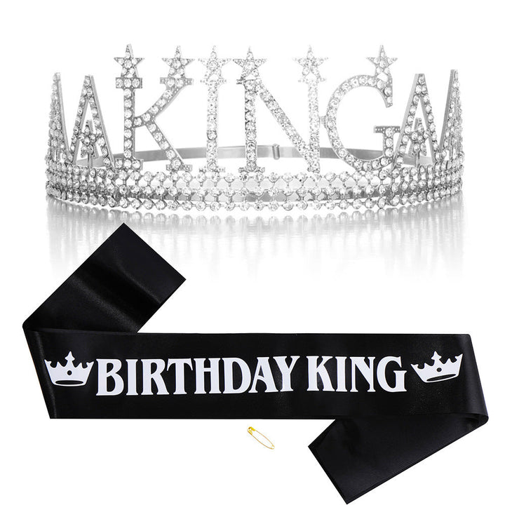 Ladies Glittering Birthday Crown with a Regal "Birthday King" Sash Set Kalsten