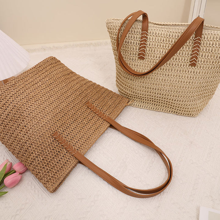 Giant Tote Bag Made of Woven Raffia with Leather Handles Kalsten