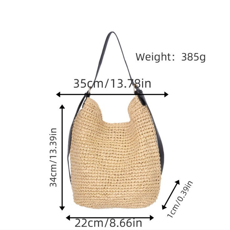 Trendy Shoulder Bag with Natural Weave and Leather Accents Kalsten