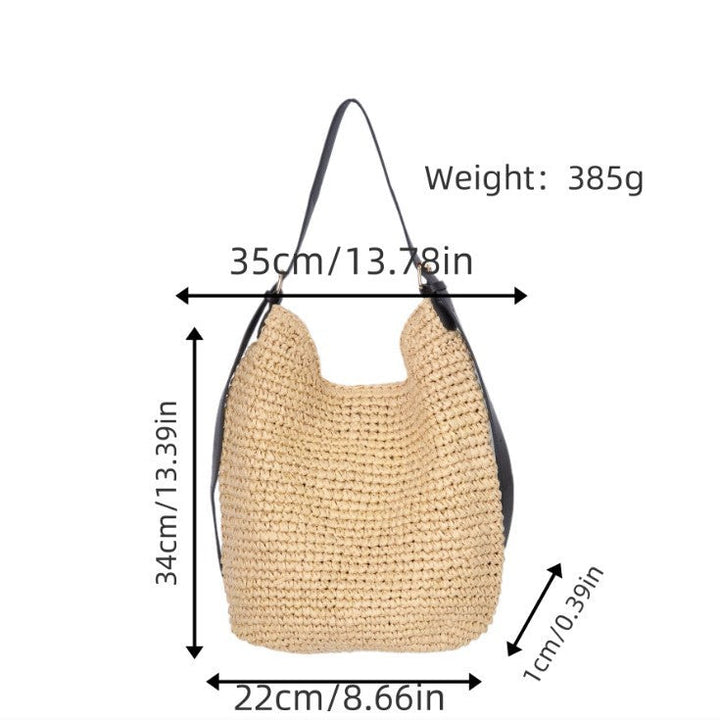 Trendy Shoulder Bag with Natural Weave and Leather Accents Kalsten