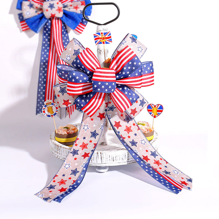 Unisex nan large bow with star pattern and long ribbons for wreath and vehicle decoration Kalsten