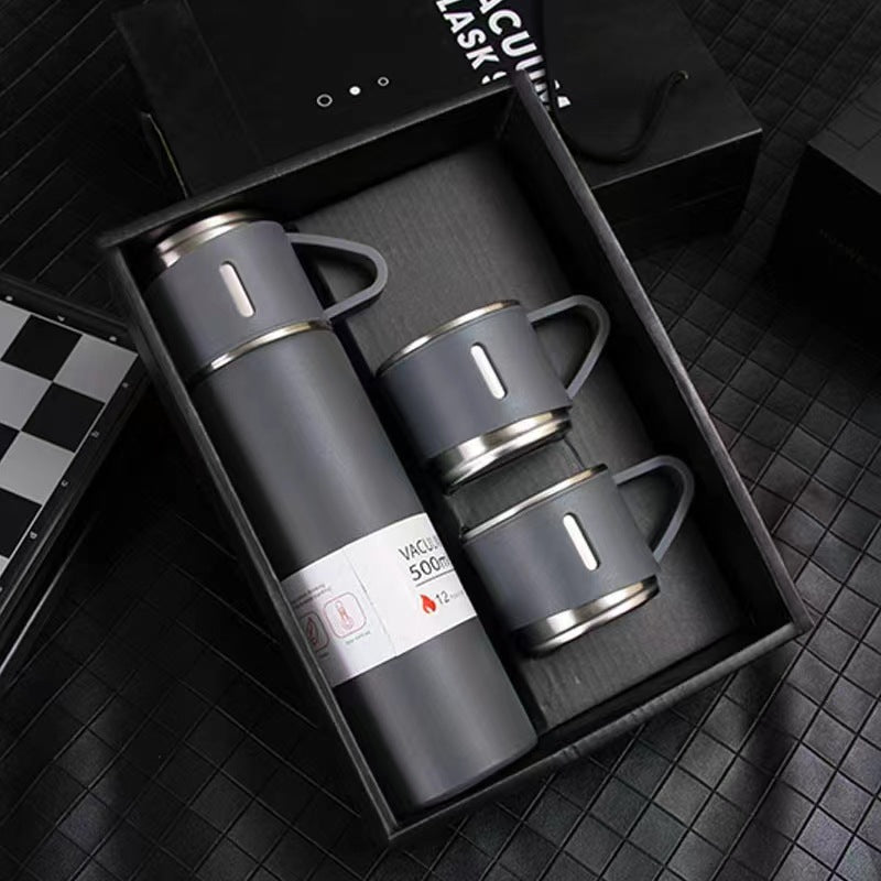 Women’s stainless steel vacuum flask with two accompanying cups Kalsten