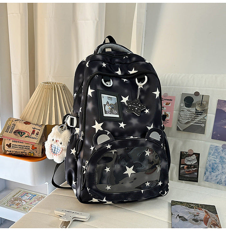 Multi-Compartment Star-Patterned School Backpack