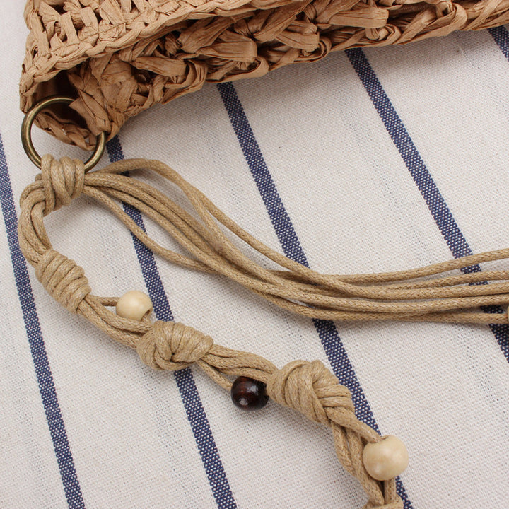 Braided Natural Material Handbag with Playful Fringes Kalsten