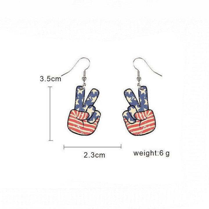 Ladies' lightweight wooden earrings in airplane jet design with patriotic motif and hypoallergenic fish hook Kalsten