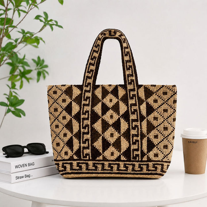 Handwoven Macrame Tote Bag with Geometric Pattern Kalsten