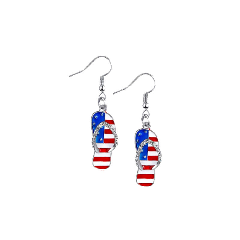 Women's nan patriotic enamel angel wing dangle earrings with stars and stripes motif and layered feather detail Kalsten