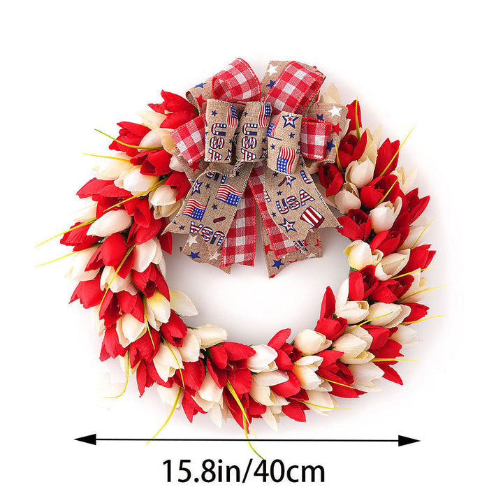 Unisex nan festive door and wall wreath made of foam roses and wrapped textile ribbon Kalsten