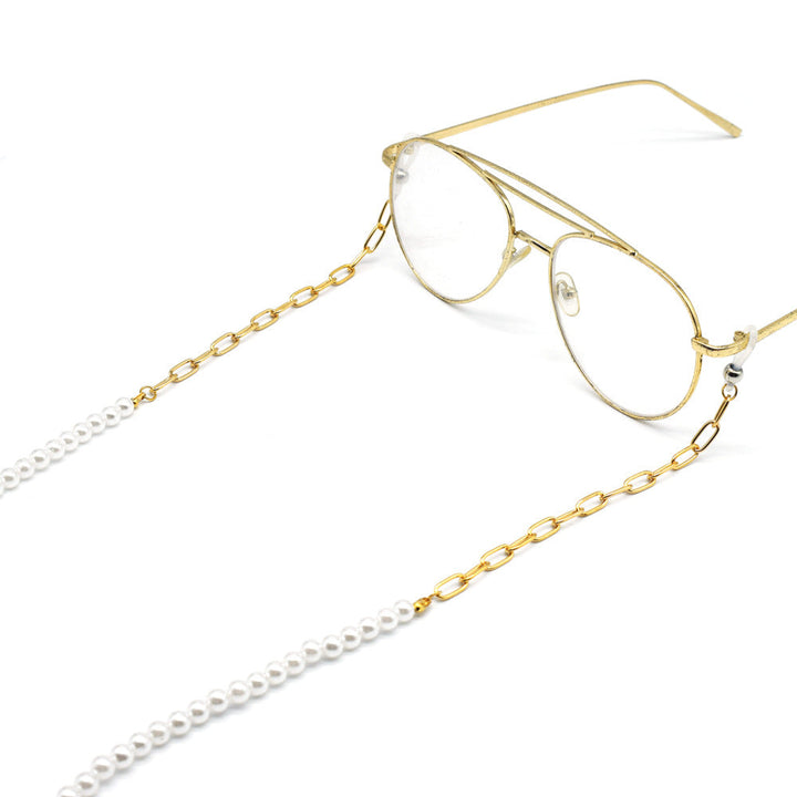 Elegant Pearl and Gold Chain Eyewear Holder Kalsten
