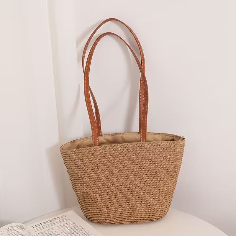 Elegant Bast Handbag with Leather Handles Kalsten