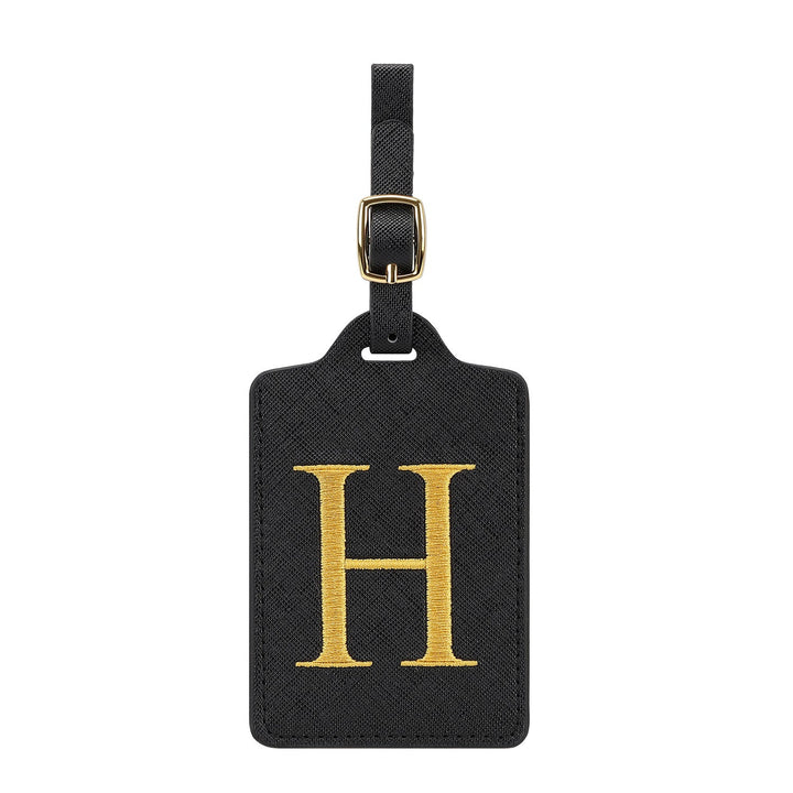 embroidered initial monogram leather luggage tag with adjustable buckle strap Kalsten