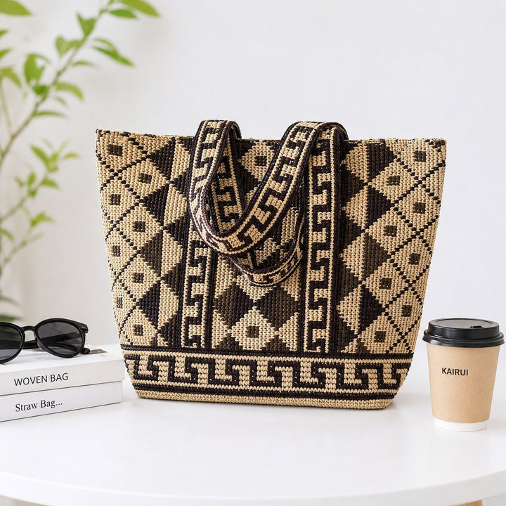 Handwoven Macrame Tote Bag with Geometric Pattern Kalsten