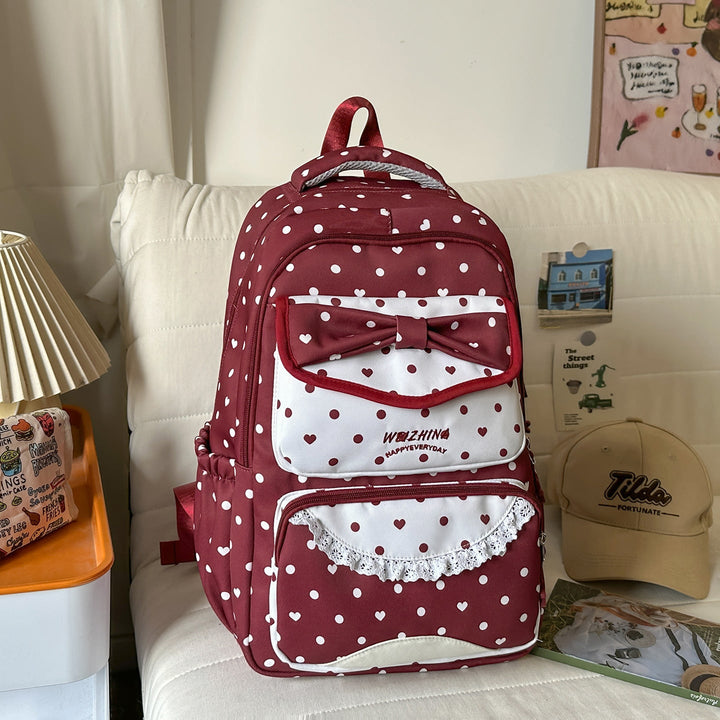 Charming Bow-Embellished Polka Dot School Backpack