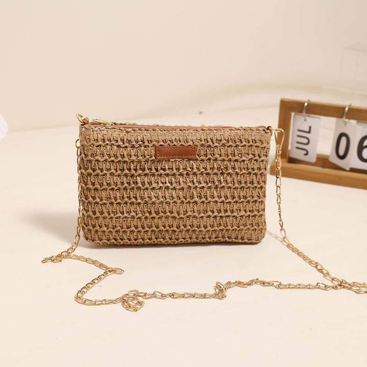 Handcrafted Shoulder Bag Made of Durable Straw Material with Gold Chain Kalsten