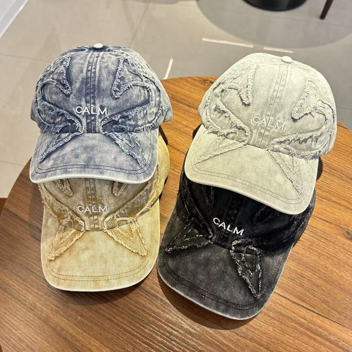 Unisex Distressed Denim Embroidered Cap Kalsten