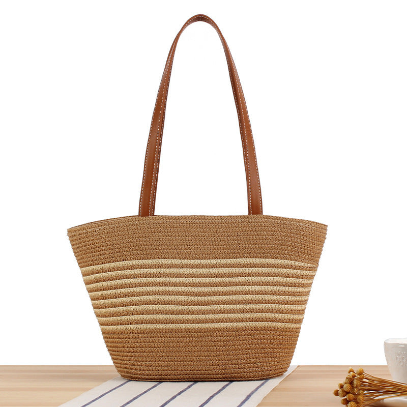 Beach bag with braided pattern and elegant leather handles Kalsten