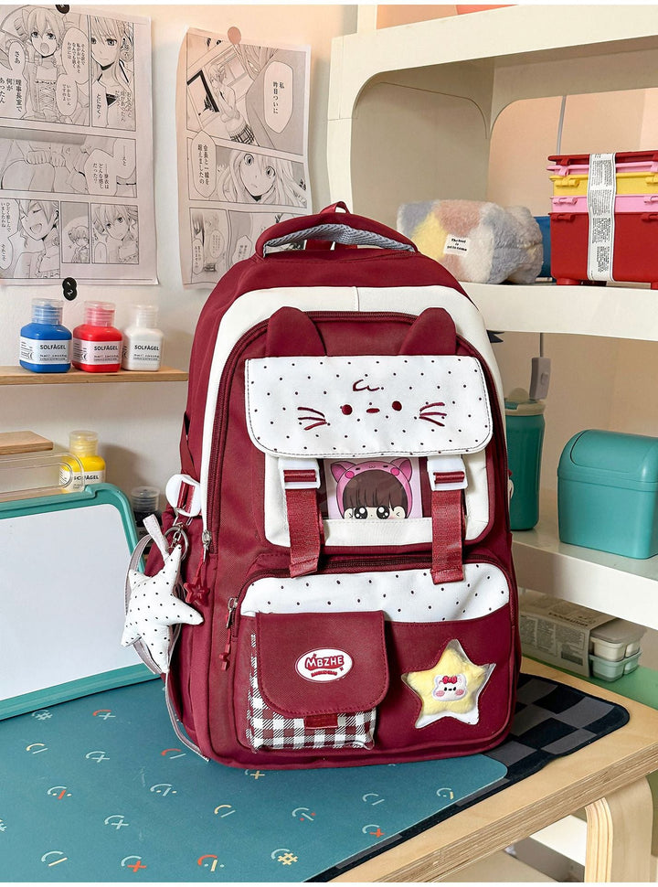 Cute Character-Themed Multi-Pocket School Backpack