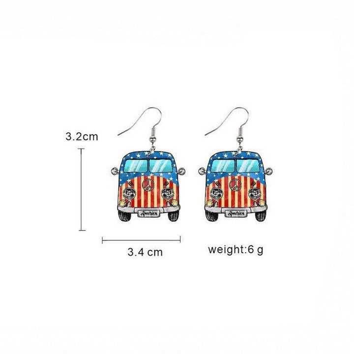 Women's handmade acrylic earrings can holder with patriotic flag motif and fish hook closure Kalsten
