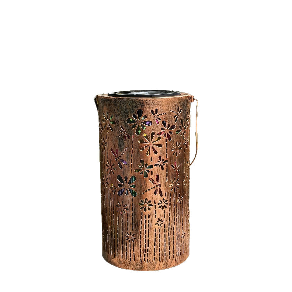 Solar Projection Lantern With Sunflower Floral Metal Cylinder And Hanging Handle Kalsten