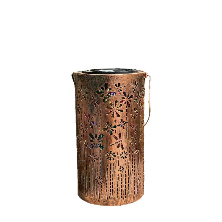 Solar Projection Lantern With Sunflower Floral Metal Cylinder And Hanging Handle Kalsten
