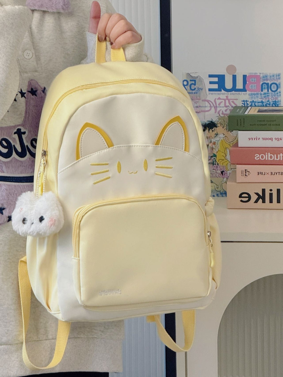 Cat-Embellished Lightweight School Backpack
