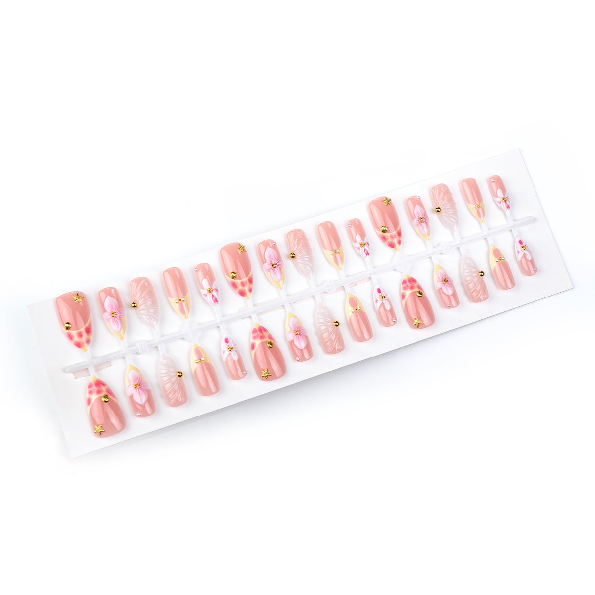 Artificial nail set with elegant rose and gold embellishments Acalora