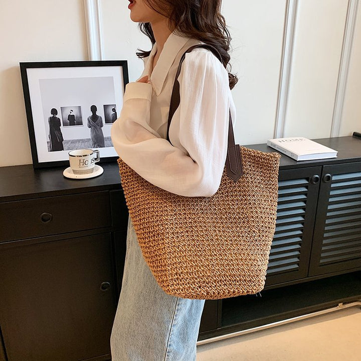 Braided shopping bag with leather handles Kalsten
