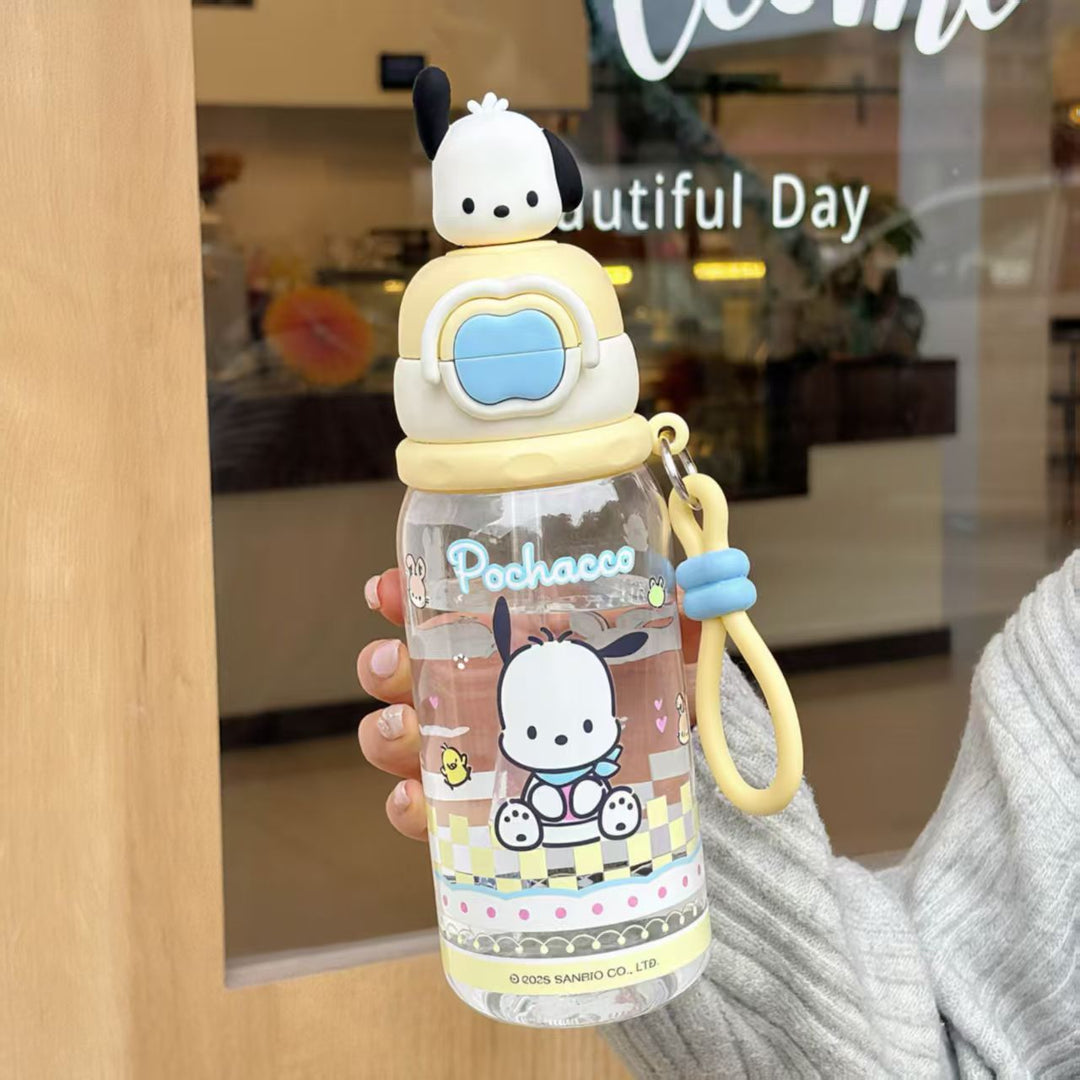 Ladies water bottle with interactive lid and cute Pochacco design Kalsten
