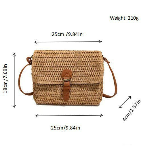 Handbag made of woven natural material with leather accents Kalsten